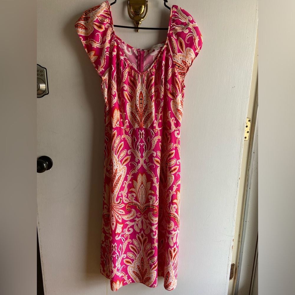 LOFT Vibrant Pink and Orange Paisley Maxi Dress